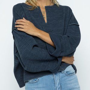 No Plans Navy Long Sleeve Lounge Top